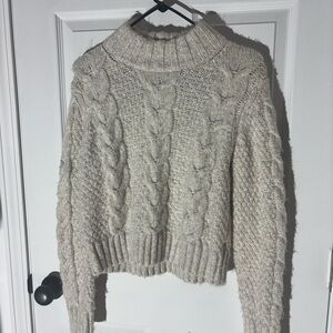 American Eagle Outfitters Cream Cable Knit Turtleneck Sweater
